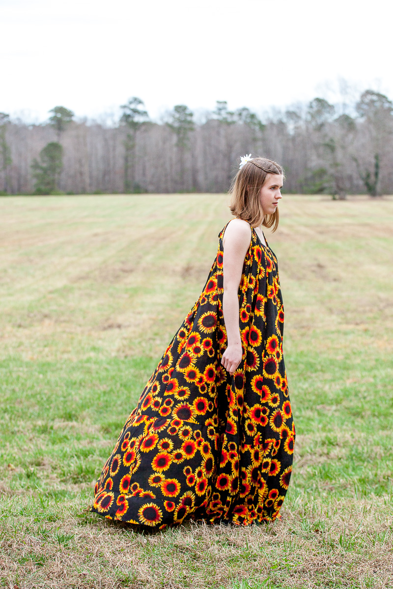 SUNFLOWERS IN WINTER- Photoshoot for the “Sunny Sunflowers” maxi dress